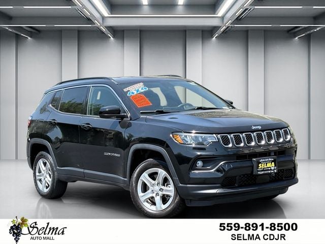 2023 Jeep Compass Latitude 4x4 in Diamond Black Crystal Pearlcoat — front three-quarter view