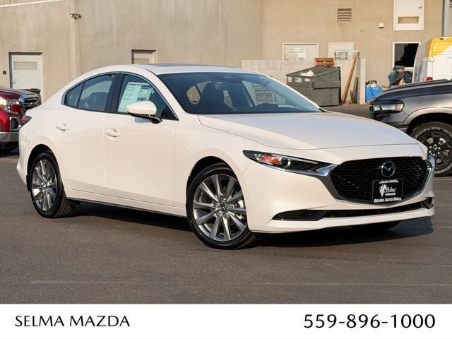 2026 Mazda Mazda3 Sedan 2.5 S Preferred in Snowflake White Pearl — front three-quarter view
